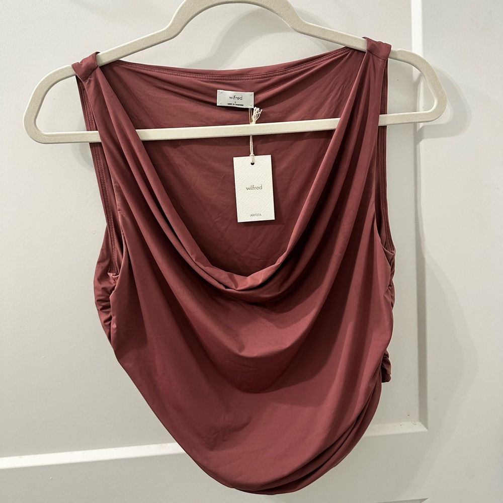 Aritzia Wilfred Cowl-Neck Sleeveless Top in Dusty Rose
